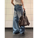 SHOPMOCHO YIBASHU Women Baggy Blue Jeans Y2k Japanese Streetwear Denim Pants Wide Fit American Retro Grunge Hip-pop Harajuku Cowboy 2000s