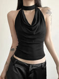 SHOPMOCHO Solid Color Simple Casual All-match Cool Confident Sexy Beautiful High Street Summer Travel Women's Thin Halter Vest