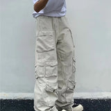 SHOPMOCHO Spring Cargo pants New Popular Rice White Multi-pockets Overalls Harajuku stays Men Loose Casual Trousers Straight Mopping Pants