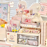 SHOPMOCHO Desktop Hole Board Storage Box Desk Organizer Girls Cute Pen Holder Storage Stationary Rack Korean Kawaii Bunny Cosmetic Shelf