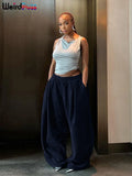 SHOPMOCHO Weird Puss Y2K Casual Wide-Leg Pants Women Autumn Loose Simple Basic Pocket High Waist Trousers Corduroy Streetwear Long Bottoms