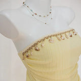 Shopmocho Women Summer Sweet Yellow Slim Fit Knitted Tube Top With Shell Ribbon Decoration Irregular Pleated Side Slit Casual Vacation Top
