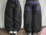 SHOPMOCHO Harajuku Vintage Hip-hop Pop Letters Embroidered Washed Baggy Jeans Ladies Y2K Gothic Fashion Casual High Waist Wide Leg Pants