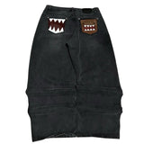SHOPMOCHO Washed Black Baggy Men Monster Tooth Embroidery Jeans Pocket Wide Leg Denim Pants Y2k Streetwear Hip Hop Loose Trousers Unisex