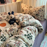 SHOPMOCHO Bedding Set Double Layered Yarn INS Girls Mushroom Soft Washed Cotton Bed Sheet Queen King Size Duvet Set Pillowcase Bed Sheet