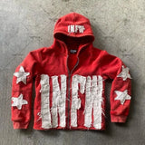 SHOPMOCHO Autumn And Winter Hoodie Patchwork Letter Star Pattern Long Sleeved Pullover Hoodie Harajuku Fashionable Loose Versatile Jackets
