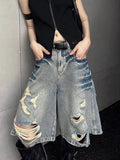 SHOPMOCHO Y2K Hole Jeans Shorts Women American Loose Streetwear Hot Girls Wide Leg Shorts Summer High Waist Retro Wash Denim Shorts