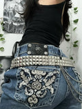 Shopmocho American Y2k Gothic Punk Pocket Embroidered Jeans Harajuku Retro Blue Loose Jeans Fashionable High Waist Slimming Wide Leg Pants