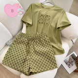 Shopmocho Summer Casual Embroidered Fashion Set Thin Milk Silk Sleepwear Women's Short Sleeve Shorts Outfit Comfortable Breathable
