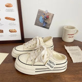 Shopmocho New Casual Height Increasing Platform Canvas Shoes Women Summer Outer White Sneakers Slipper Slip on Sandals Vulcanize Shoes