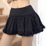 Shopmocho Balletcore Ruffled Mini Skirt with Lace Trim Low Rise Tiered White Skirt Summer Women TeenGirl Y2K Goth Outfit