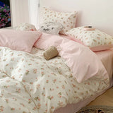 Shopmocho Pink Floral Bedding Set Soft Ins Single Double Queen Size Duvet Cover Flat Sheet Pillowcase Girls Home Totel Bed Linens