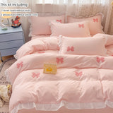 SHOPMOCHO 3 Piece Sheet Set  pink bowknot embroidery Quilt Set ， comfortable embroidery  Bedding Set Bedspread for All Season