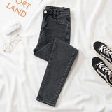 Shopmocho Black Grey Jeans Women's Slimming Cropped Pants Chic Versatile Student Short Trousers Long Pants Slim Fit Sihouette Smoothing