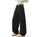 SHOPMOCHO Japanese Korean Casual Black Straight Leg Jeans Men'S Spring Autumn Jeans High Street Loose Pants Wide Leg Pants