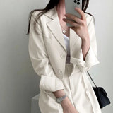 SHOPMOCHO Suit Coat 2 Piece Set Women Blazer Jacket Straight Pants Ensemble Single Breasted Turn Down Collar Trousers Office Lady Outfits