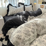 Shopmocho 1.5/1.8 Korean Style 100% Cotton Fitted Sheet Sets with Lace Flower Print Bedding Set for Seasons Home Bedclothes for Adult Kids