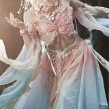 SHOPMOCHO Pink Butterfly Theme Exotic Dunhuang Feitian Hanfu Female Western Ethnic Style Heavy Embroidery Fairy Suit Role-playing Costume