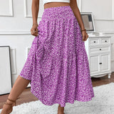 Shopmocho Women's Fashion Pleated Floral Print Elastic Waist Loose Splicing A Line Skirt Skirts for Women Women's Skirt Skirts for Women