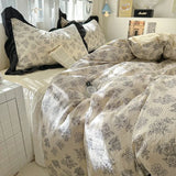 Shopmocho 1.5/1.8 Korean Style 100% Cotton Fitted Sheet Sets with Lace Flower Print Bedding Set for Seasons Home Bedclothes for Adult Kids