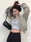 SHOPMOCHO Autumn Vintage Women's Windbreaker Cropped Jackets Harajuku Oversized Streetwear Long Sleeve Casual Fashion Female Elegant Top