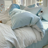 SHOPMOCHO Pure Cotton Home Textile Striped Bedding Set Simple Soft Duvet Cover Sheet Pillowcase Ins Style Bed Linens Queen King Size 2025