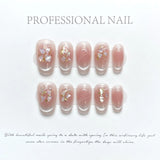 Shopmocho 10Pcs Reuse Finished Fake Nails with Butterfly Deisgn Pink Cat's Eye French Handmade Press on False Nails Wearable Nail Art Tips