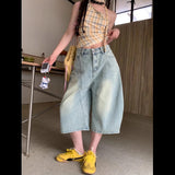 Shopmocho 2025 Summer Sexy Vintage Style Harajuku Blue Jeans Women's Y2K Punk Street Baggy Denim Trouser Casual Mop Calf Length Pants