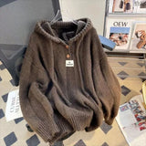 Shopmocho Korean Loose and Lazy Style Hooded Sweater for Women's Autumn and Winter 2025 New Soft and Thick Drawstring Knitted Sweatshirt
