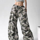 SHOPMOCHO American Retro Camouflage Work Pants Women's Spring and Summer New Style Loose Wide Leg Pants Casual Pants