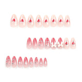 Shopmocho 24 PCs Valentine's Day Long Almond Shape Novelty Pearl Bow Love Nail with 1 File and 1 Jelly Glue