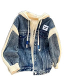 Shopmocho Loose Lazy Style Denim Patchwork Hoodie Women's Outerwear Sweater Jacket Autumn Winter New Korean Version Casual Coat