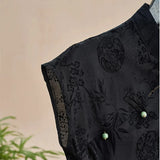 Shopmocho Retro Thin Shirt New Chinese Style Cheongsam Top Black Jacquard Short Sleeve T-shirt Summer Mature Fashion Women's Clothing
