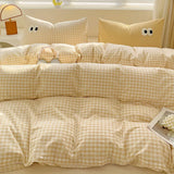 Shopmocho Small Fresh Cream Style Striped Simple Embroidery Big Eyes Four-piece Bed Sheet Quilt Cover Bed Sheet Dormitory Three-piece Set