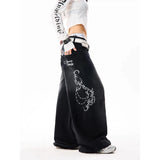 SHOPMOCHO YIBASHU Women Vintage Embroidery Y2K Baggy Jeans Female High Waist 2000s Wide Leg Denim Pants American Retro Harajuku Trouser