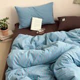 SHOPMOCHO 100%Cotton Striped Duvet Cover Set Single/Queen/King Size housse de couette 220x240 Cotton Quilt Cover Solid Color Soft 이불커버