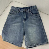 SHOPMOCHO Spring Summer Women Casual Denim Shorts Fashion Female Wide Leg Short Jeans Knee Lenght Denim Pant Women High Waist Shorts Girls