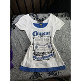 SHOPMOCHO American Retro Spice Girl T-shirt Y2K Harajuku White Blue Patchwork Fake Two Chic Tees Street Punk Letter Print Slimming Top