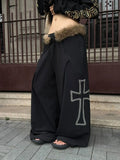 SHOPMOCHO American Style Fashion Frayed-Edge Cross Casual Pants Trendy Hip-Hop High-Street Sweatpants Millennial Retro Y2K Pants