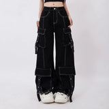 SHOPMOCHO New Retro Blue Gothic Fashion Washed Old Casual Jeans Men Y2K Streetwear Vintage Popular High Waist Baggy Wide-leg Pants