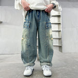 SHOPMOCHO New Design Children Relaxed Fit Straight Leg Cargo Jeans for Teenage Boys Loose Denim Pants with Pocket Kids Casual Trousers