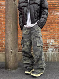 SHOPMOCHO Retro Washed Camouflage Workwear Casual Pants Men Women Slim Fit Straight Leg Micro Flared Wide Leg Long Trousers