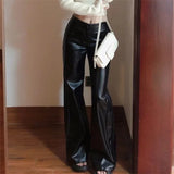 Shopmocho Black Pear-Shaped High-Waisted Plus-Size Wide-Leg PU Leather Pants Women's Bell-Bottom Pants Autumn Season