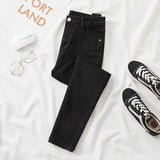 Shopmocho Black Grey Jeans Women's Slimming Cropped Pants Chic Versatile Student Short Trousers Long Pants Slim Fit Sihouette Smoothing