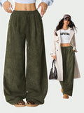 SHOPMOCHO Women's Retro Corduroy Cargo Pants Casual Drawstring Straight Sports Pants Drape Daily Commuting Wide Leg Pants