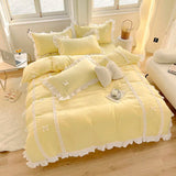 Shopmocho Korean Princess Style Bedding Sets Ins Lace Bowknot Duvet Cover Fitted Sheet For Girl Woman Home Bedroom Kawaii Bed Linens