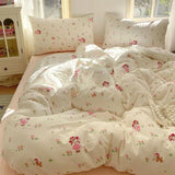 Shopmocho Korean Flowers Bedding Set 2025 New Kids Twin Full Queen Size Soft Bed Flat Sheet Duvet Cover Set Pillowcases Simple Bed Linen