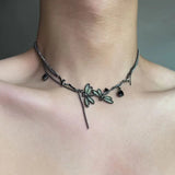 Shopmocho Sweet Cool Gun Black Fantasy Dragonfly Necklace for Women Gothic Black Tassels Choker Niche High-End Clavicle Chain Jewelry
