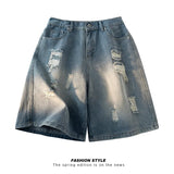 SHOPMOCHO Men's Denim Shorts Distressed Ripped Torn Hole Summer Street Urban Fashion Essential Classic Comfortable Breathable Jorts