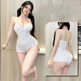 Shopmocho Women Sexy  Floral Print Bodysuit Lace Trim Sleeveless Slim Fit Leotard Summer Jumpsuit Romper Sexy Underwear Nightwear Lingerie